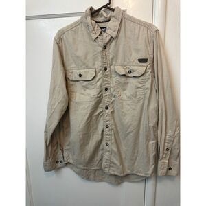 Harley Davidson Mens Tan Pinstripe Long Sleeve Button Down Work Shirt Medium